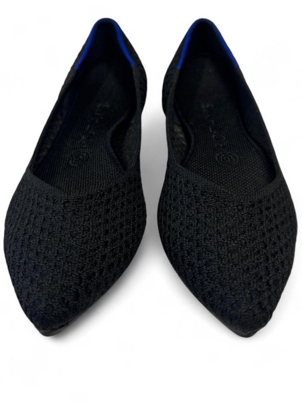 Rothy's The Point Black Honeycomb Flats, made from recycled materials, washable.